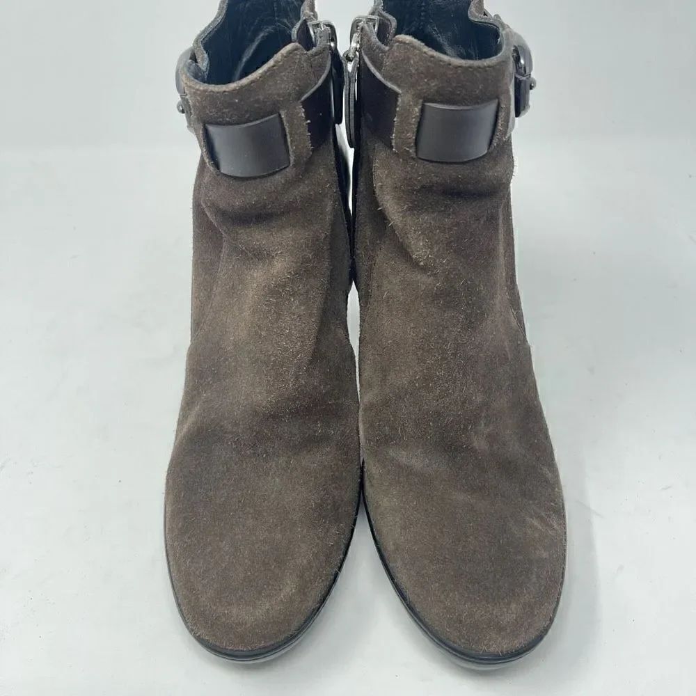 Tod's Women's Brown Suede Leather Round Toe Buckle Heeled Ankle Bootie Size 38